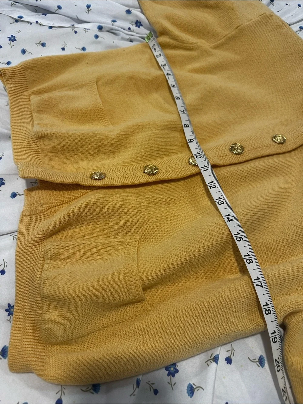 VTG 80s Talbots Petites Sz: PL Preppy yellow merino wool cardigan gold buttons.
